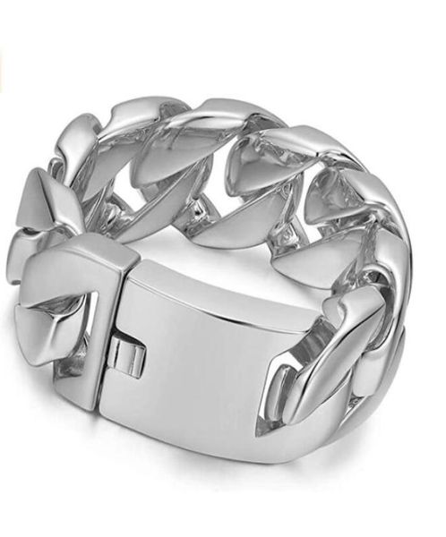 

chunky heavy 32mm thick stainless steel chain bracelet mens punk gothic curb cuban link 866039039 95 inch huge large jewe9907600, Black