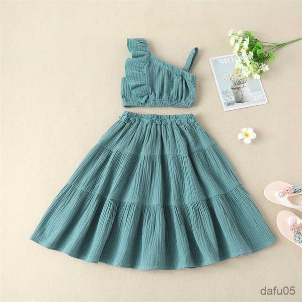 

clothing sets 2-7y kids girls summer clothes set baby sleeveless one shoulder long skirts children fashion outfits r230815, White