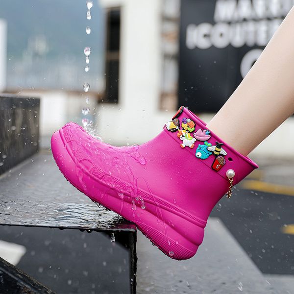 

sandals 2023 women s rain shoes rosy candy color women rainboots eva waterproof boots for woman girls 230814, Black;red