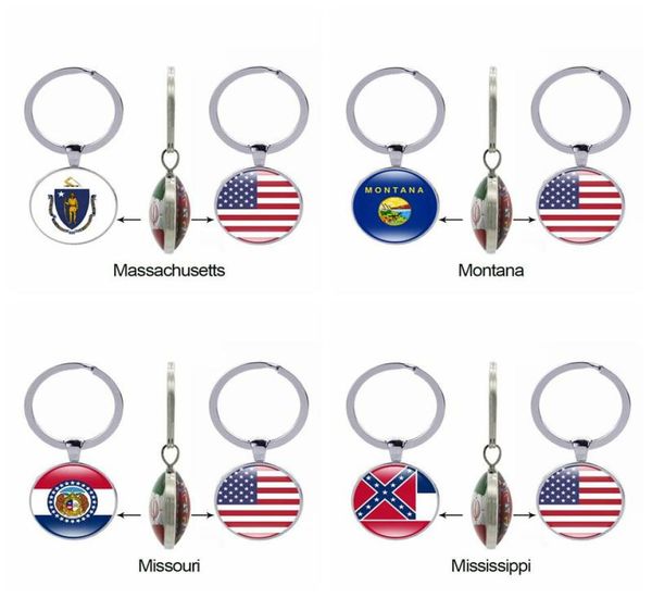 

flag keychain michigan montana missouri mississippi united states 50 state glass doublesided key ring gift jewelry3961111, Slivery;golden