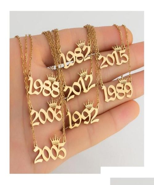 

new personalized birth year number necklaces custom crown initial necklace pendants for women girls birthday jewelry special year 6019166, Silver