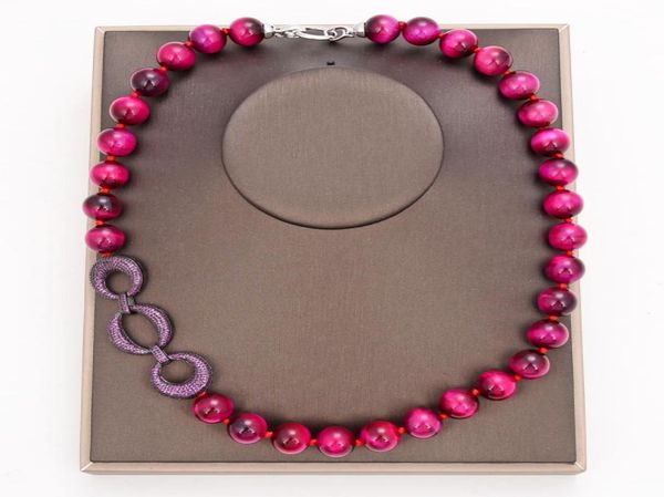 

guaiguai jewelry 14mm round red tiger039s eye necklace cz pave connector handmade for women real gems stone lady fashion jewell4090110, Silver
