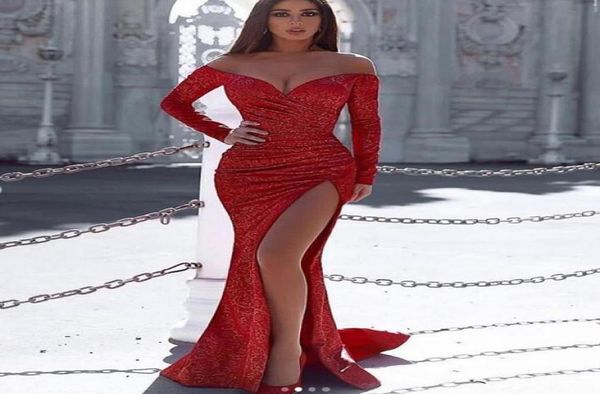 

long sleeve sequin red prom dresses with side slit custom made mermaid crisscross evening gowns party dress for women7121600, Black