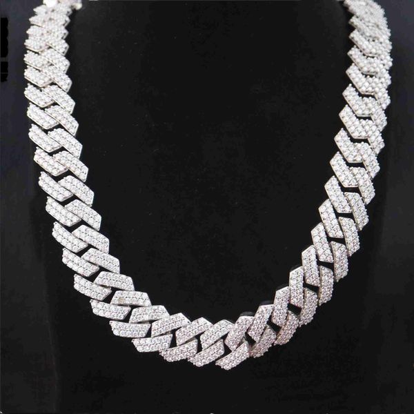 

20mm prong diamond iced out hip hop jewelry cuban link chain, Silver