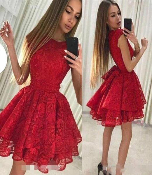 

red lace homecoming dresses jewel neck tiered skirt capped sleeves mini cocktail party dress ball gown custom made short prom gown7492892, Blue;pink