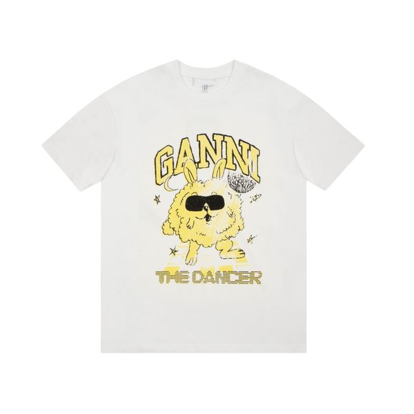 

gann new brand t-shirt women's sign simple and low keyed women fashion 2023 loose and comfortable smiling face cartoon rabbit t-shirt, White