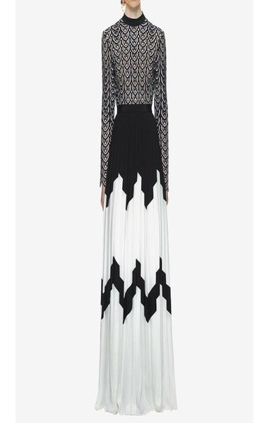 

2022 fashion long sleeves evening dress lace embroidered pleated hollow formal black and white chiffon prom party maxi dress with 7086177, Black;red