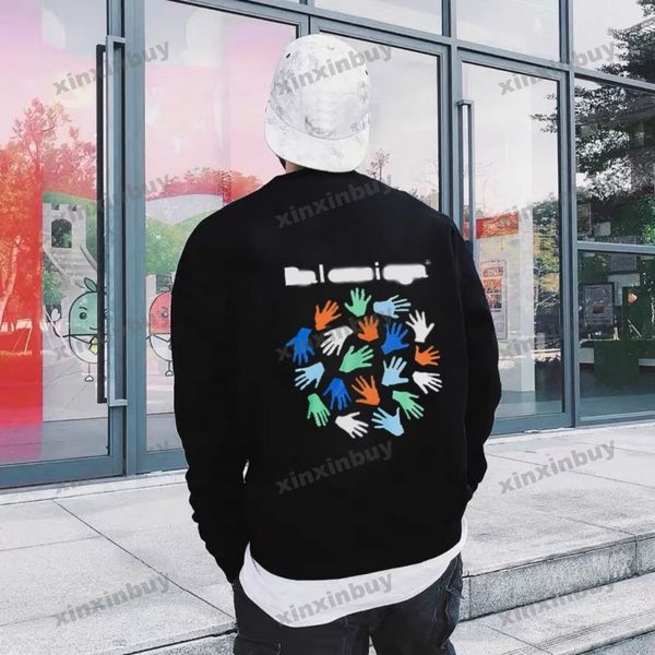 

xinxinbuy men women designer sweatshirt colorful handprint printing sweater gray blue black white xs-l, Black;brown