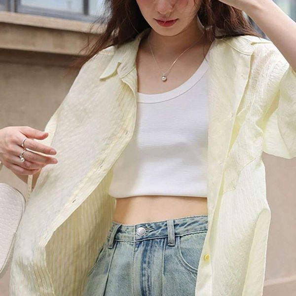 

light and elegant color matching striped shirt summer womens long sleeved sunblock slimming loose refreshing casual, White
