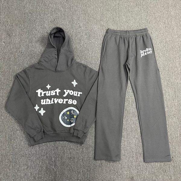 

men s tracksuits trust your universe broken planet sweatpants suit sets streetwear embroidery baggy y2k casual ropa hombre 230814, Gray