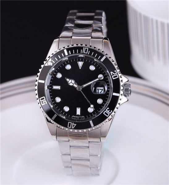 

quartz watch rolexs watch for men orologio relogio masculino mens watches fashion black dial with calendar bracklet folding clasp master mal, Slivery;golden