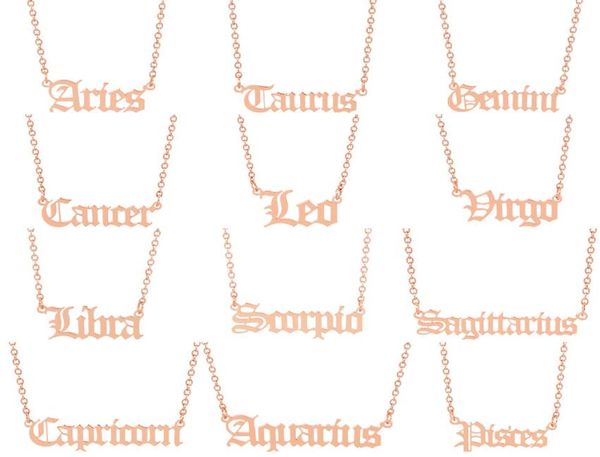 

fashion stainless steel 12 constellations necklaces 3 colors twelve constellations zodiac signs women men letter pendant necklace 4589353, Silver