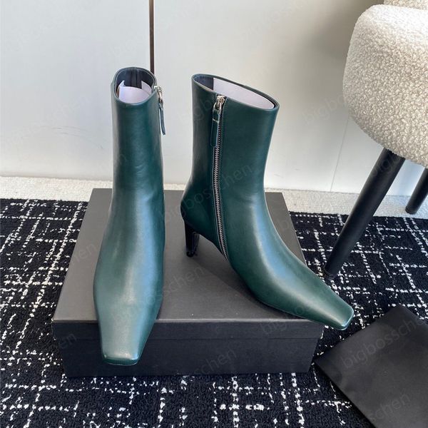 

jil square toe zip high heel ankle boots fashion women's low-heeled booties winter dress wedding shoes designer boots girls women black