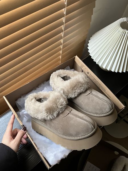 

2023 tasman designer slippers chestnut fur slides sheepskin shearling classic tazz mules women mans upper australia mini platform winter sno, Black
