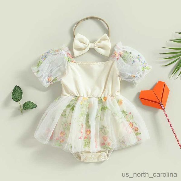 

girl's dresses princess baby girls floral rompers infant baby puff sleeve rompers+headband 2pcs summer girls tulle dress jumpsuit r2308, Red;yellow