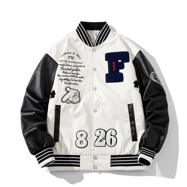 

mens jackets varsity jacket men women patchwork streetwear baseball jacket hip hop letter pu leather jacket couple clothes korean high stree, Black;brown