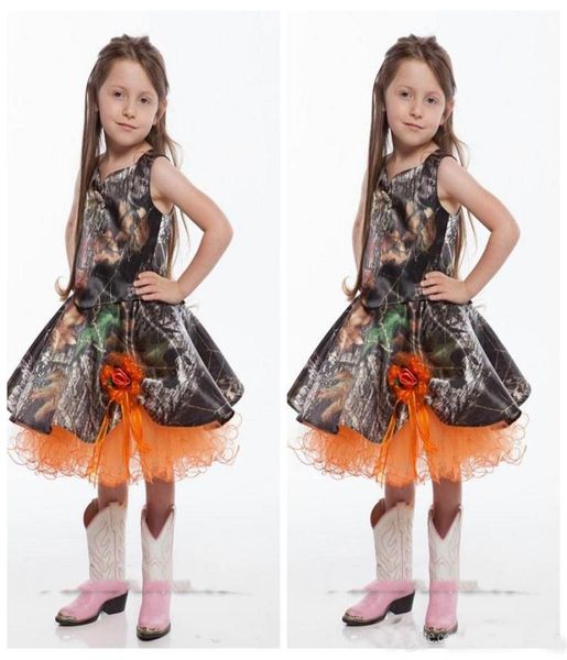 

cute short camo flower girl dresses knee length handmade flowers adorned custom girls wedding party gowns toddler dress orange4648989, White;blue