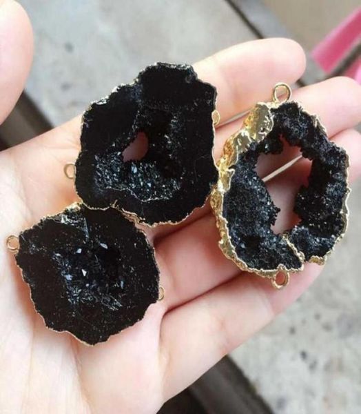 

6pcs gold plated black color nature quartz druzy geode connectordrusy crystal gem stone pendant beads jewelry find61140714711782