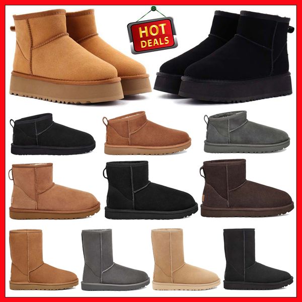 

autumn winter designer ugglies warm snow boots womens half ankle full fur fluffy furry satin usa ugglies wgg australia uggity boots, Black