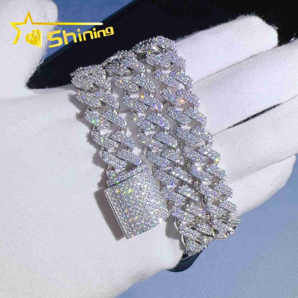 

fine jewelry hip hop men moissanite diamond cuban chains prong setting cuban link 13mm necklace bracelets 925 silver chains