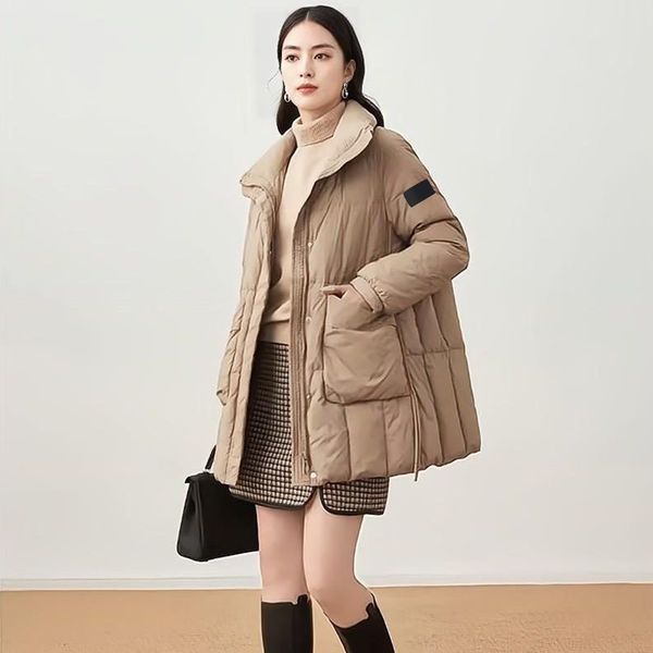 

fashion down coat new european goods in the long women's down coat 90% white duck down high-end fashion simple everything basic stone c, Black