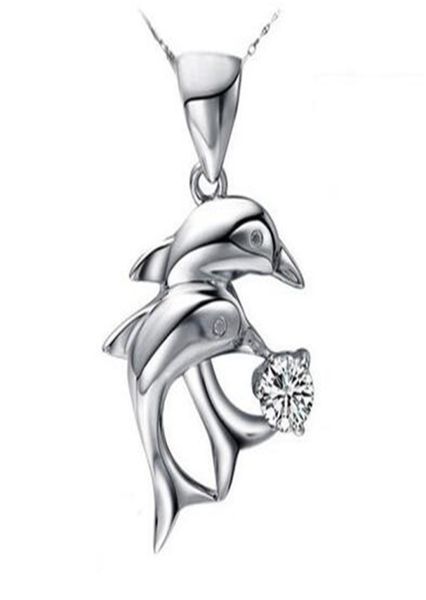 

lovers diamond double dolphin love pendant amethyst crystal blue white zircon short necklac dmfn071 with chain mix order pendant6921928, Silver