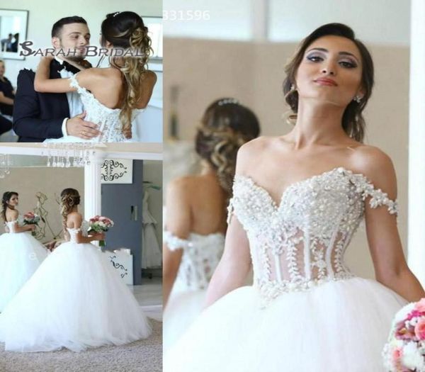 

2020 off shoulder white a line beaded wedding dress lace evening wear formal gown bridal boutique see through ball gown1600948, Black