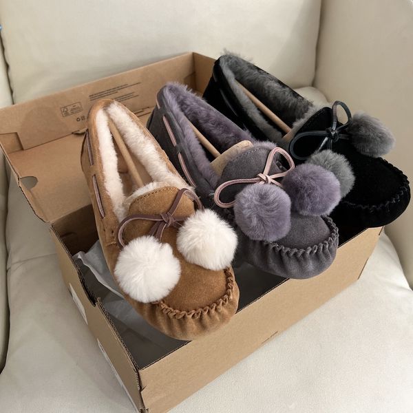 

luxury brand women's casual shoes non-slip designer australia u fur peas shoes wgg driving shoes outdoor winter warm dakota bow pom boa, Black