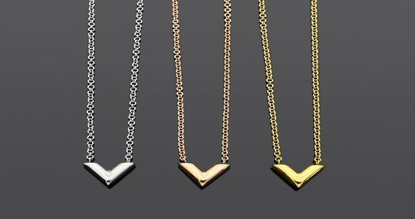 

new vshaped stainless steel necklace 18k gold rose silver necklace come with dust bag for couples gift3125597