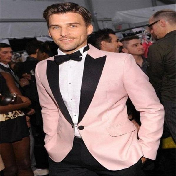 

custom made pink wedding groom tuxedos for men prom suit two piece classic fit black peaked lapel groomsmen suits jacketpa8358312, Black;gray