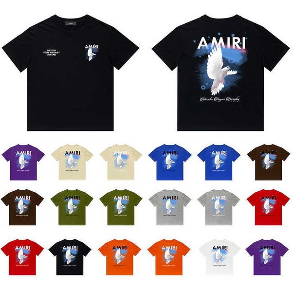 

men's t-shirts quality summer t-shirts designer sleeve amirri casual fashion new us 2022 peace pigeon flower leisure hip hop high stree, White;black