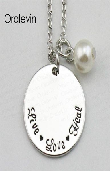 

live love heal inspirational hand stamped engraved custom pendant necklace for fashion lady nice gift jewelry 18inch 22mm 10pcs lo8542216, Silver