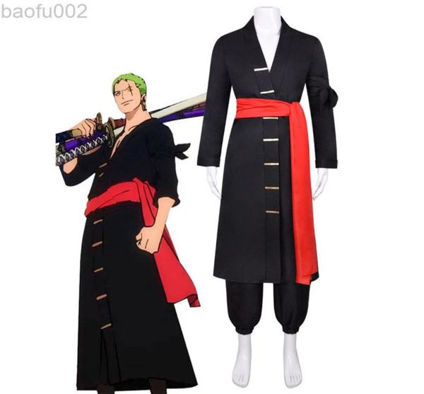 

one piece roronoa zoro cosplay come pirate hunter wano land zoro juurou anime clothes man black full outfit l2208023211886