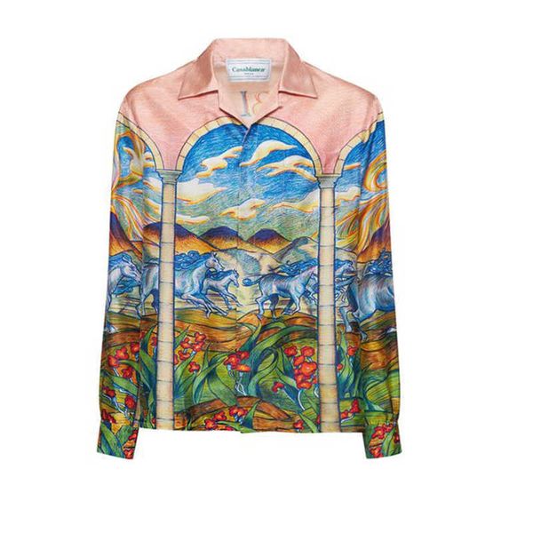 

casablanca volcano horse style shirt loose fitting men's and women's versatile fashion long sleeves shirt casablanc, White;black
