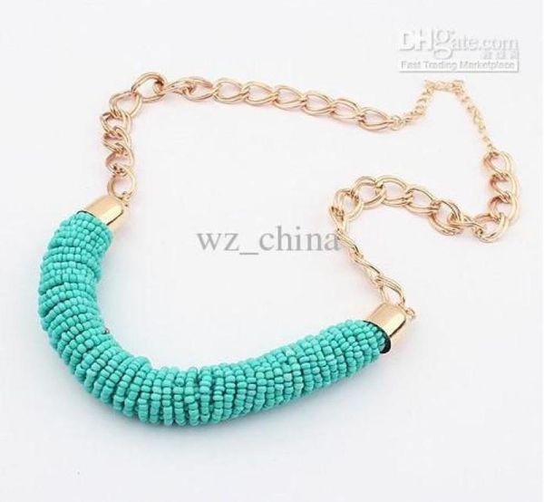 

new lady multilayer mixed colour fashion bib statement necklace collar cylindrical beads handmade cylinder necklace 6colors sh1860424, Blue;red