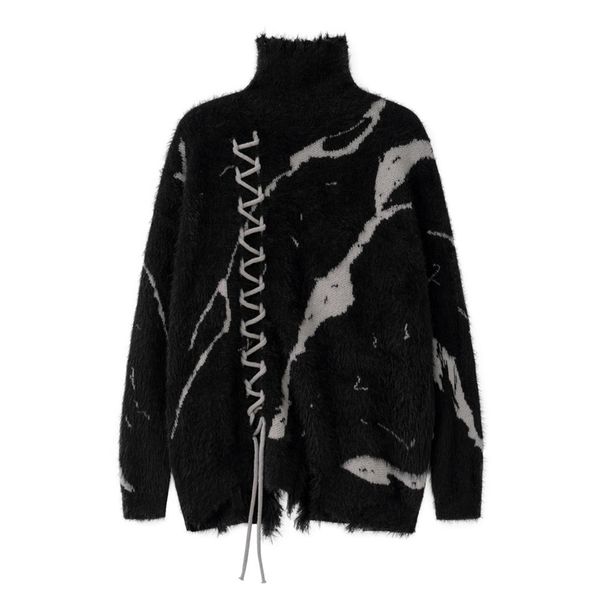 

ripped mohair turtleneck sweater grunge y2k hip hop knitted hole jumper streetwear harajuku fashion punk pullover sweaters black, White;black