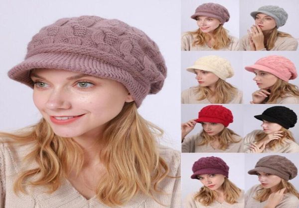 

women girl knit beret winter warm baggy beanie crochet hat slouch ski brim slouchy peaked caps khaki red black beige outdoor hats2695545, Black;white