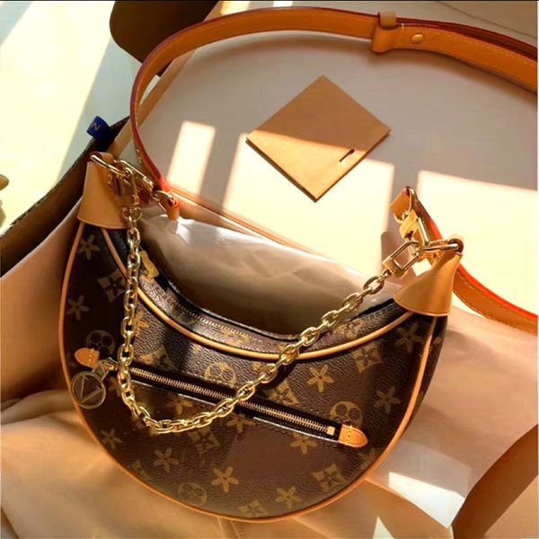 

2023 new fashion underarm bag female brand leather chain croissant bag old flower pea bag single shoulder crossbody crescent bag