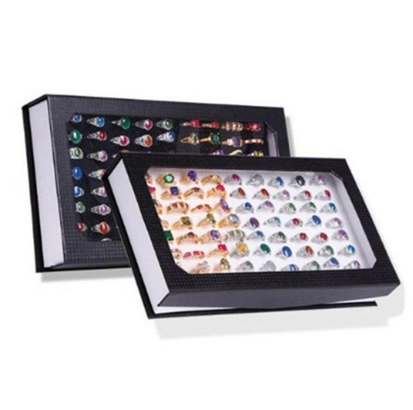 

ring jewellery display storage box tray show case organiser earring holder ring box with cover transparent sunroof jewellery stora8987235, Black;white