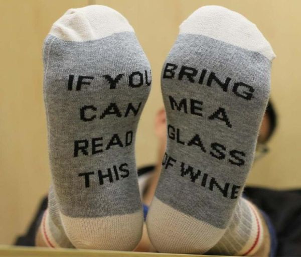 

humor words printed letters socks if you can read this bring me a glass of wine christmas cotton socks8377402, Black
