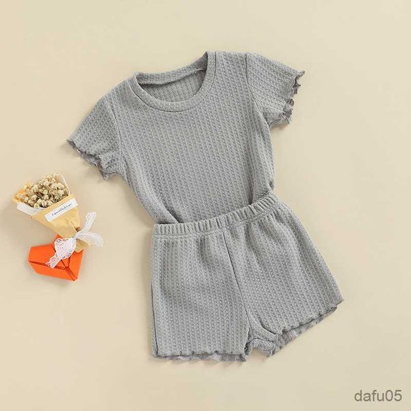 

clothing sets 2pcs infant baby boys clothes sets 1-6y solid short sleeve pullover shirts +elastic shorts clothing r230815, White
