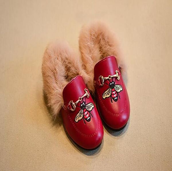 

faux fur girls embroidery child girls plush velvet loafer shoes baby girls princess party shoes kids pu shoes4018752, Black;red