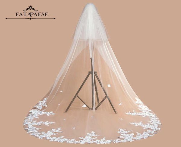 

2021 new design 3m lace edge cathedral wedding veil with comb 3d flower one layer long tulle veil bridal voile white ivory welon x8927466, Slivery;golden