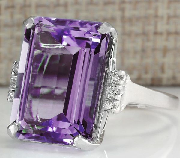 

fashion square purple cubic zirconia women039s engagement ring simple white gold filled party anniversary jewellery ring7247431, Silver