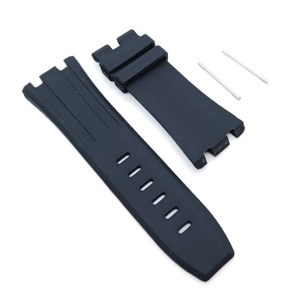 

30mm black rubber band 24mm silver steel tang buckle silver steel connector links fir for ap royal oak offshore 42mm 44mm models, Black;brown