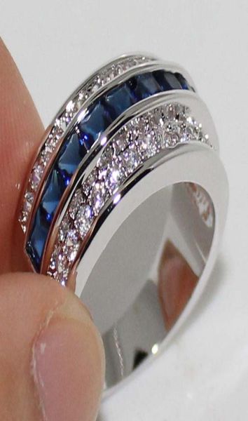 

size 8 vecalon handmade blue sapphire gemstone crystal 10kt white gold filled ring band womens gift1117194, Slivery;golden