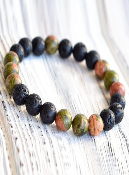 

mg0750 8 mm unakite jasper bracelet natural rock lava spiritual yoga prayer stretch bracelet womens yoga tibetan jewelry2371835, Black