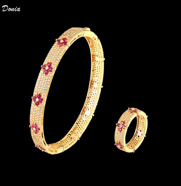 

donia jewelry luxury bangle fourleaf flower exaggerated titanium steel microinlaid zircon european and american fashion designer5254017, Black