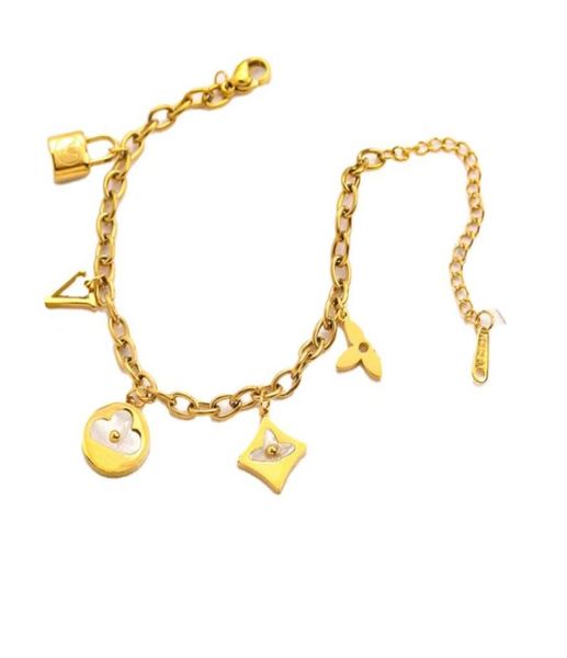 

classic bracelets bangle 18k gold plated stainless steel flower pendants men women lovers gift wristband cuff chain wedding jewelr1645881, Black