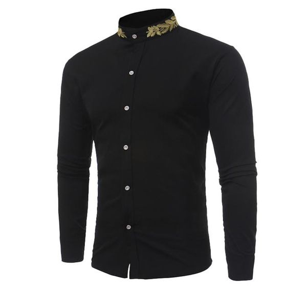 

new spring autumn shirt men long sleeve stand collar shirt men slim fit button formal occasion shirts4355776, White;black